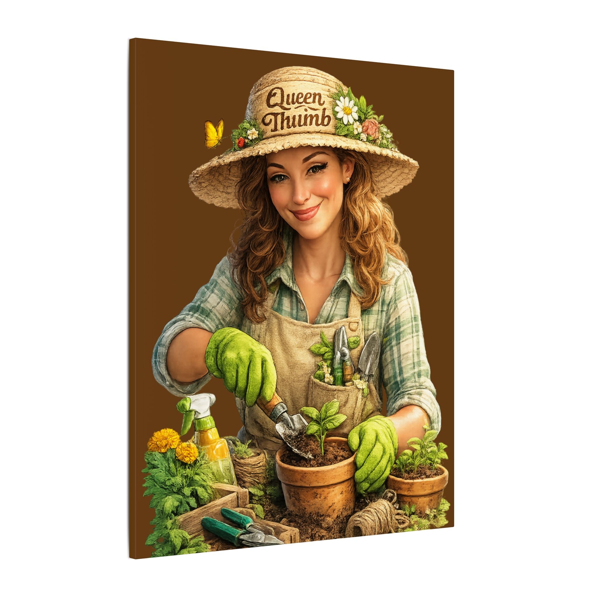 Queen Thumb Canvas Wall Art, Gardening Lady Canvas Print, Garden Lover Gift, Rustic Farmhouse Decor, Green Thumb Wall Decor