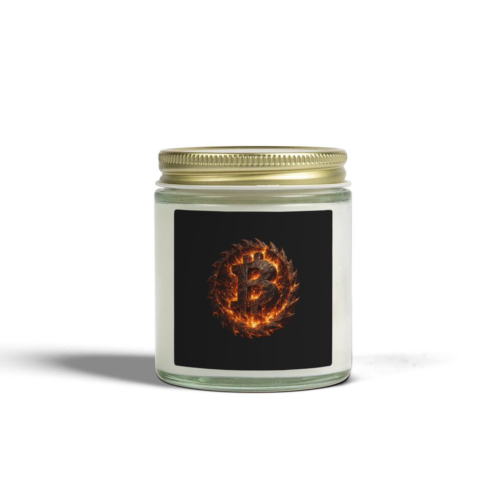 Fiery Bitcoin Logo Candle Coconut Apricot Wax Candle | 4oz 9oz