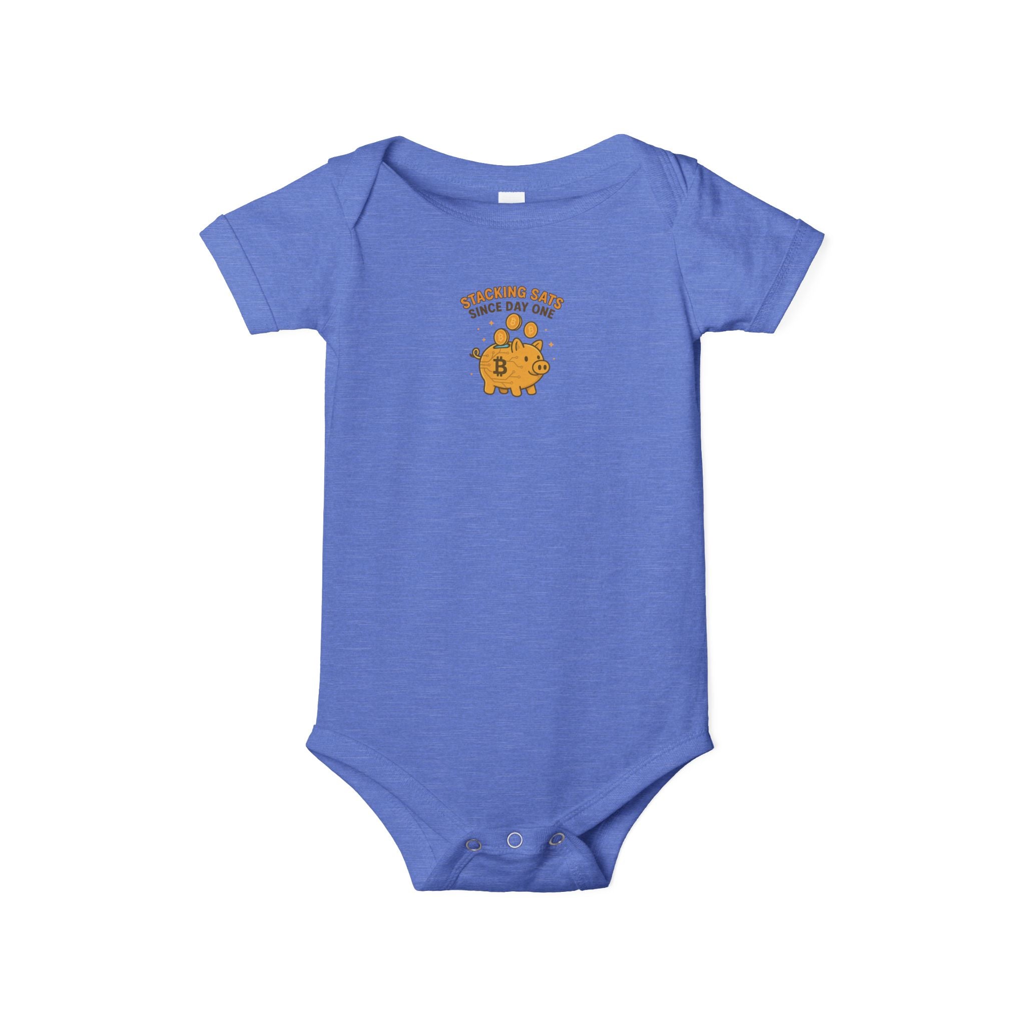 Bitcoin Baby Onesie | Stacking Sats Since Day One | Cute Crypto Piggy Bank Bodysuit | 6 colors - 100% cotton