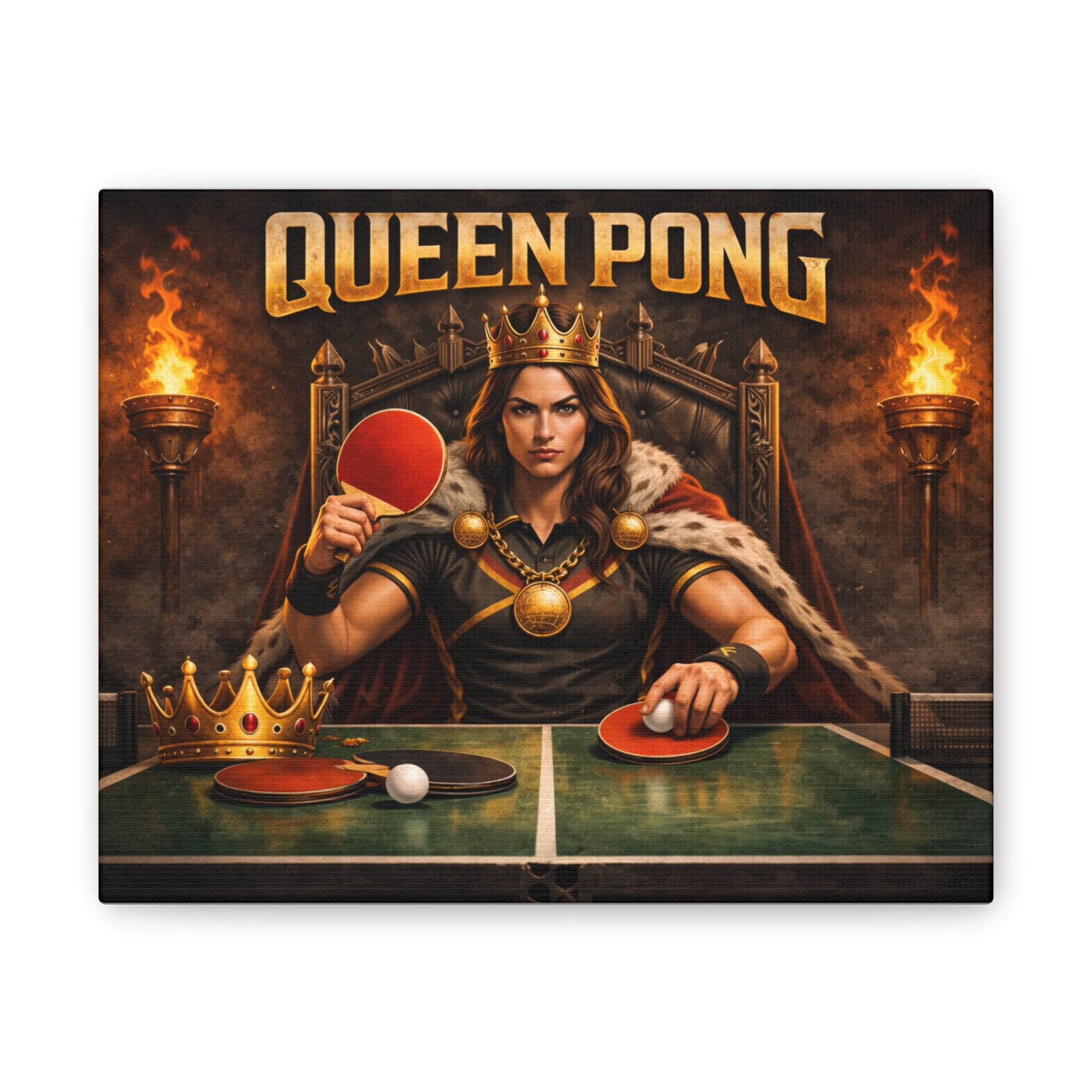 Queen Pong Table Tennis Canvas | Stretched Canvas Wall Art | Game Room Decor 10 x 8