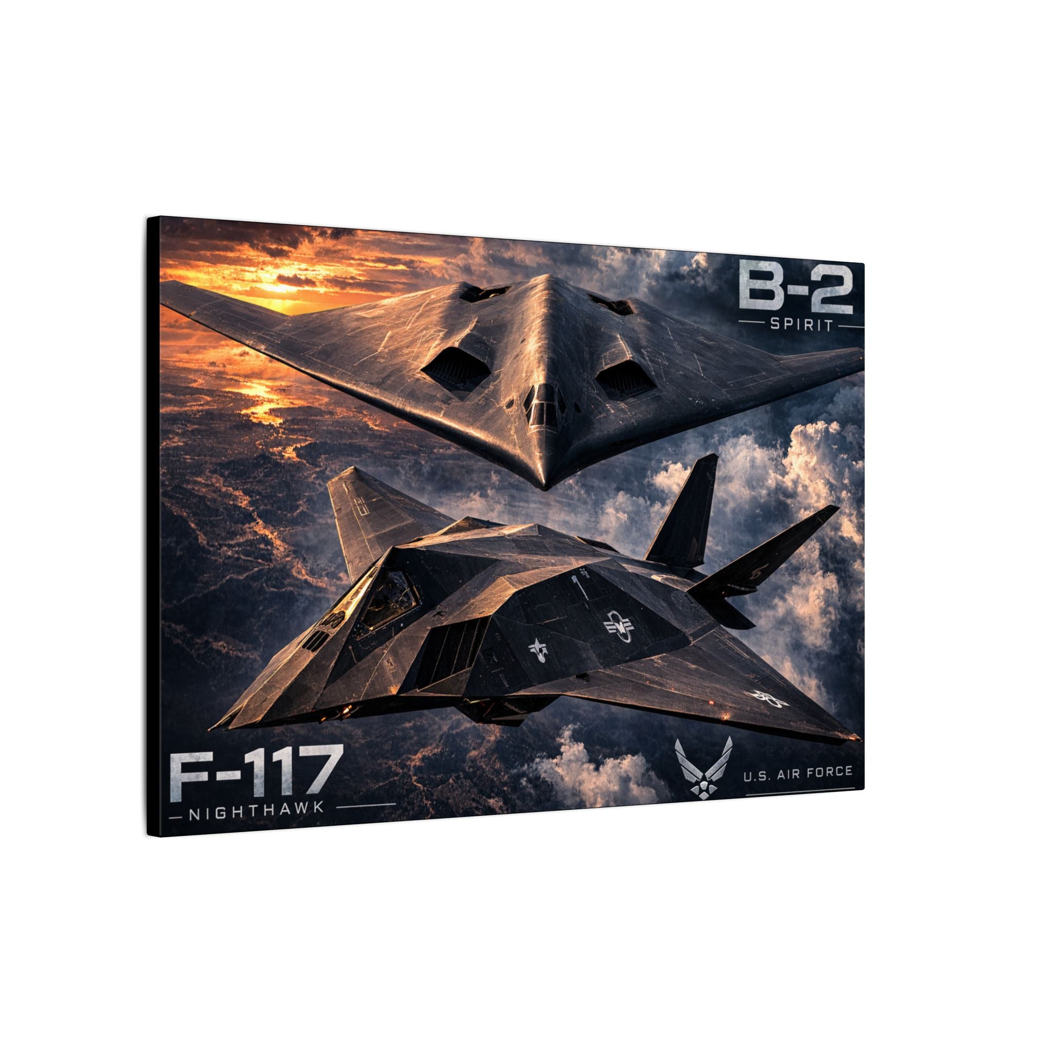 F-117 Nighthawk & B-2 Spirit Stealth Bomber Canvas | Fighter Jet Wall Art | Military Aviation Decor | Air Force Aircraft Canvas | 24 x 16