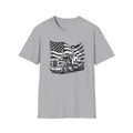 American Trucker Pride T-Shirt | Patriotic Semi Truck Graphic Tee for Truck Drivers |  USA Flag Big Rig Shirt | 5 colors - 100% cotton