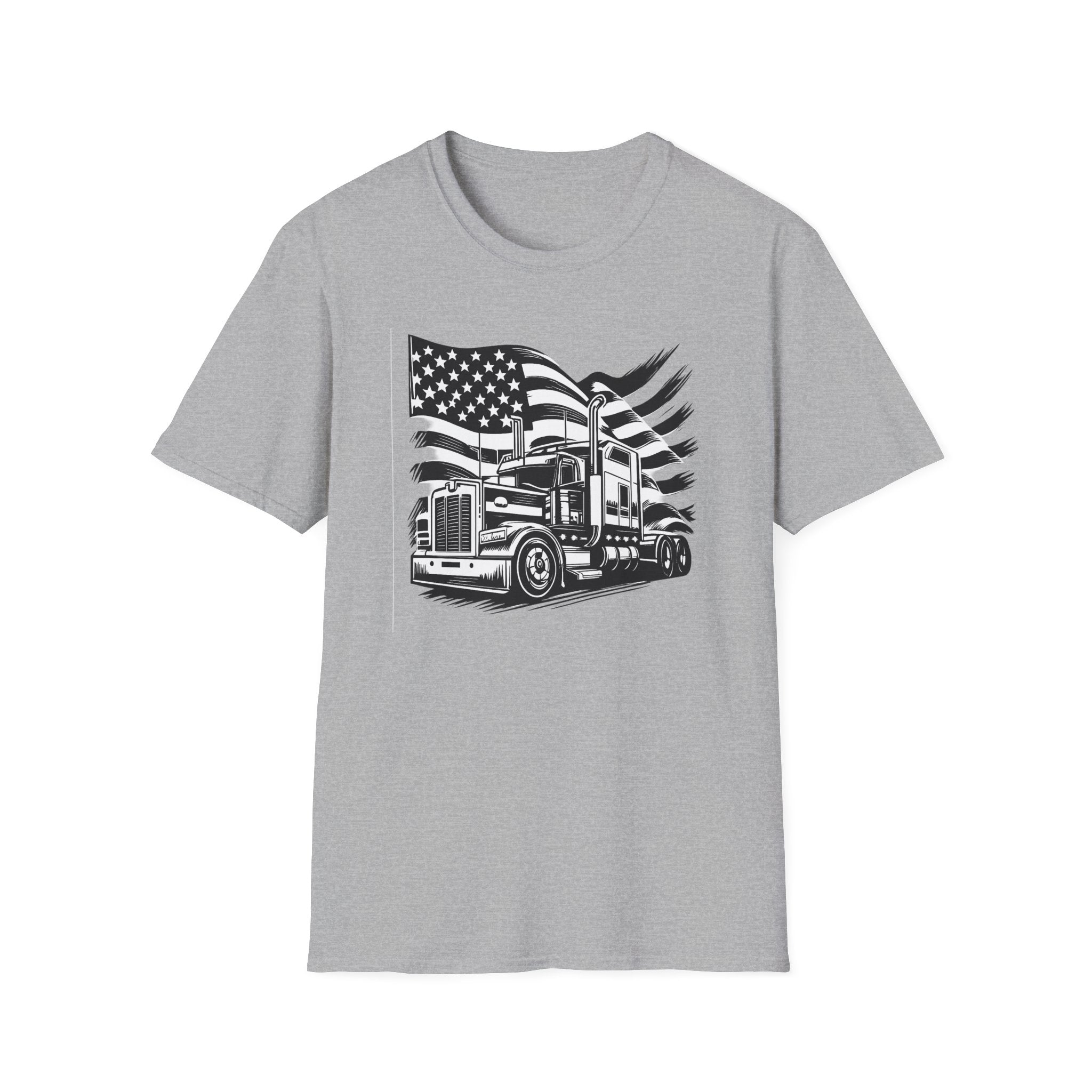 American Trucker Pride T-Shirt | Patriotic Semi Truck Graphic Tee for Truck Drivers |  USA Flag Big Rig Shirt | 5 colors - 100% cotton
