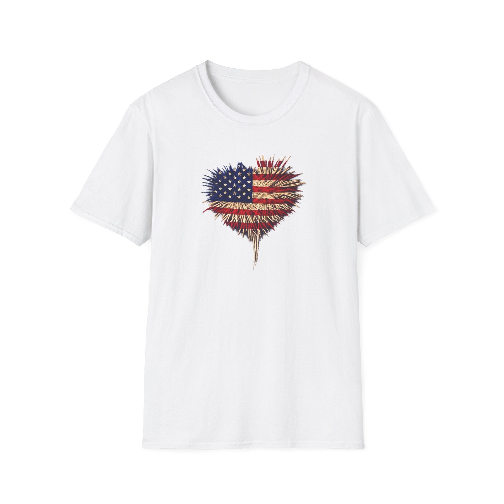 American Flag Fireworks Heart T-Shirt | Patriotic 4th of July Shirt | USA Independence Day Tee | 7 colors - 100% cotton