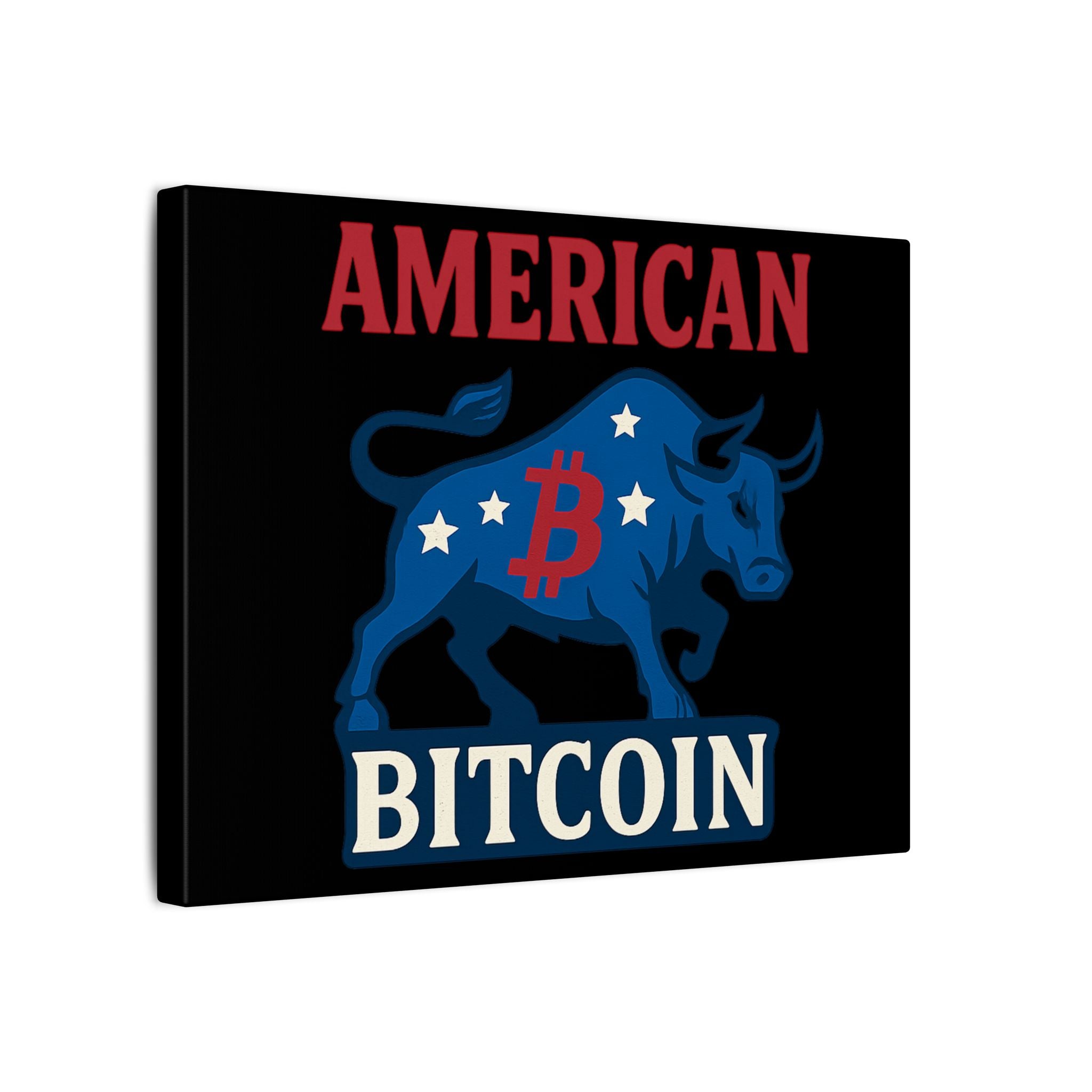 American Bitcoin Bull Canvas Wall Art | Crypto Podcaster Studio Decor | Patriotic Bitcoin Artwork | 2 sizes