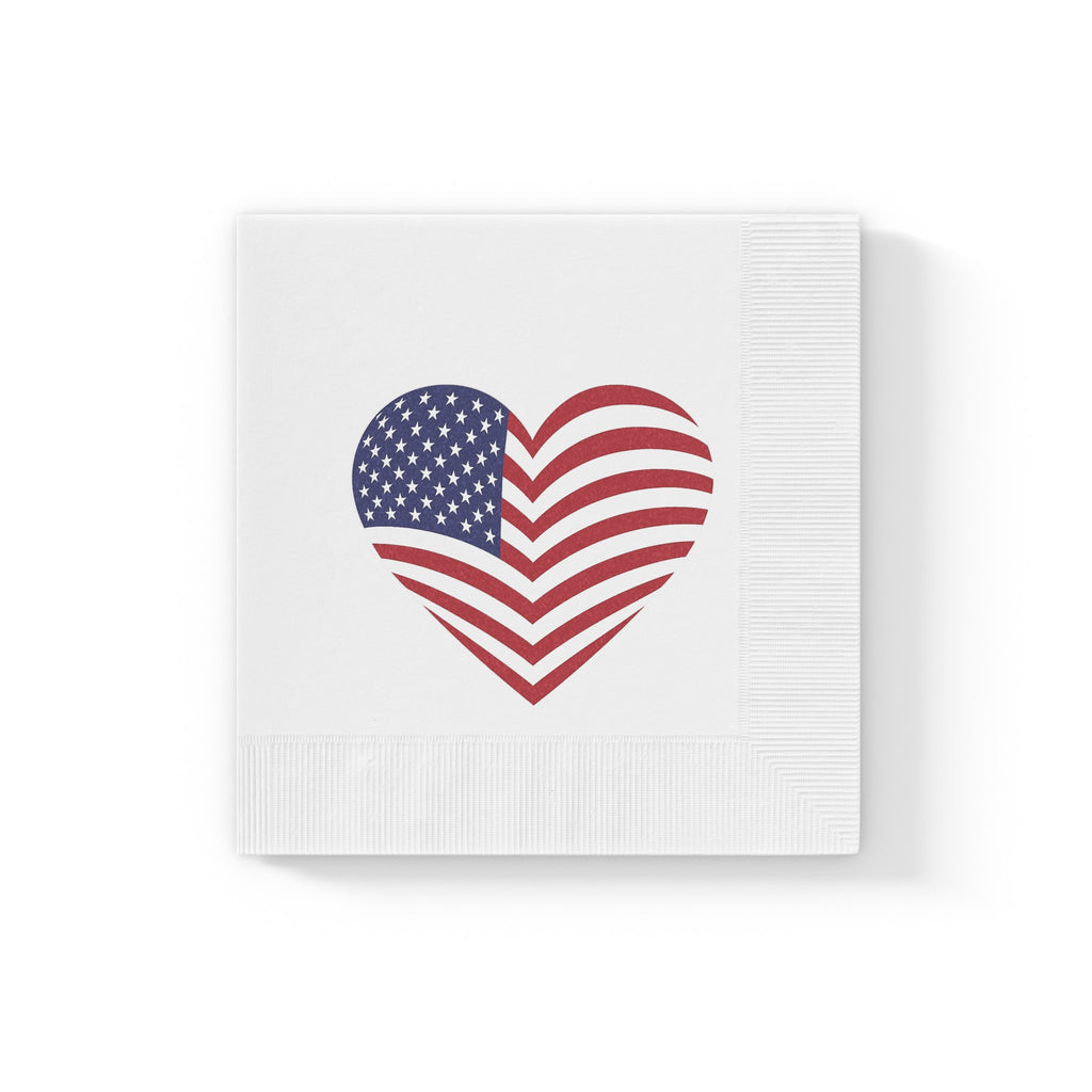American Flag Heart Napkins | Patriotic Party Napkins for 4th of July | Memorial Day, USA Celebrations (50 or 100 Count) 2 sizes