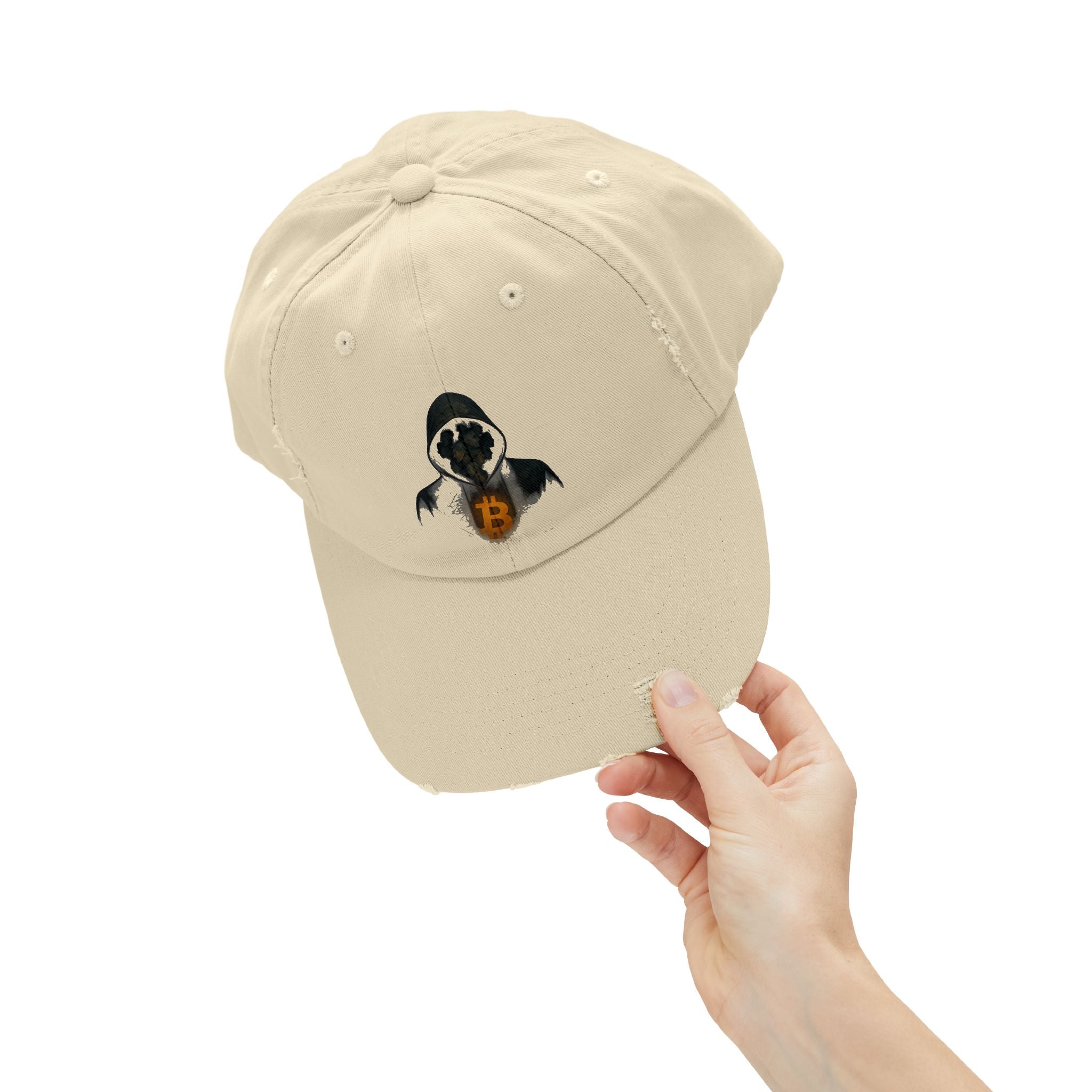 We Are All Satoshi Hat. Distressed Beige Unisex Cap for True Bitcoin Believers