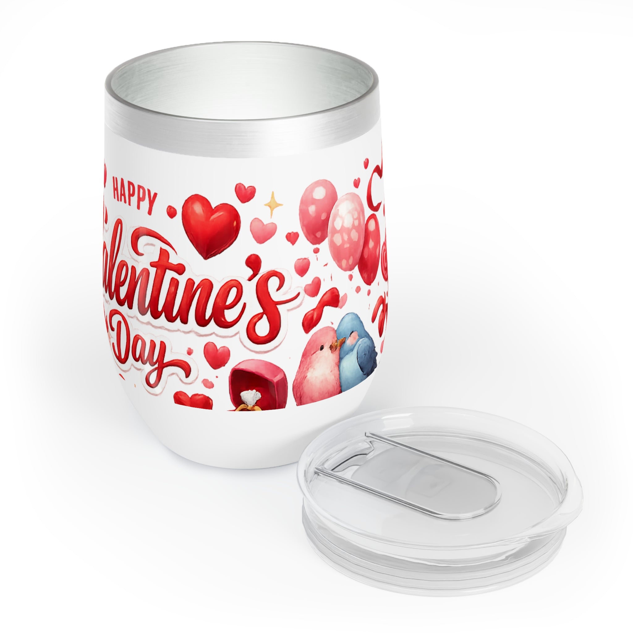 Happy Valentine's Day Wine Tumbler | Stainless Steel Insulated Wine Cooler | Cute Cupid & Hearts | Valentine Gift for Her or Him 12 oz