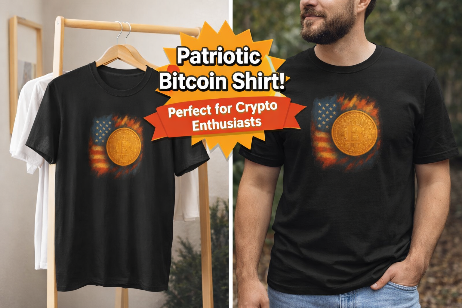 Bitcoin Patriot Flag & Coin Tshirt |  BTC Crypto Art Tee | 100% cotton
