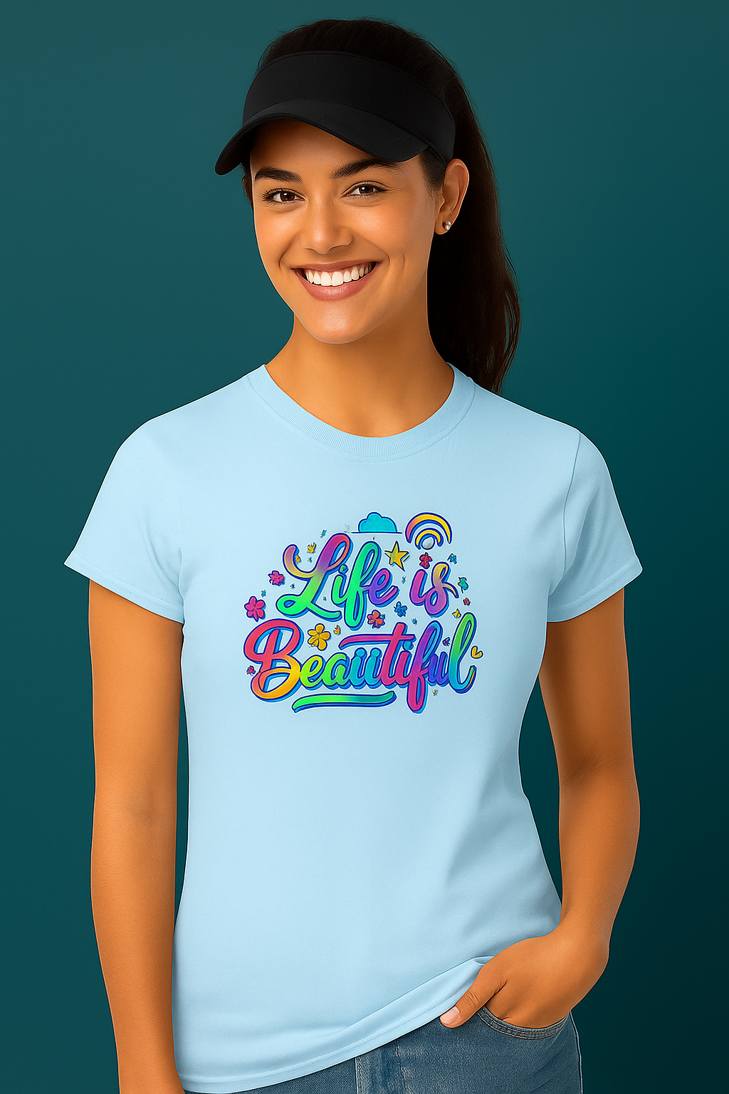 Life Is Beautiful Women's Tee | Colorful Positive Vibes Shirt for Her | 5 colors - 100% cotton