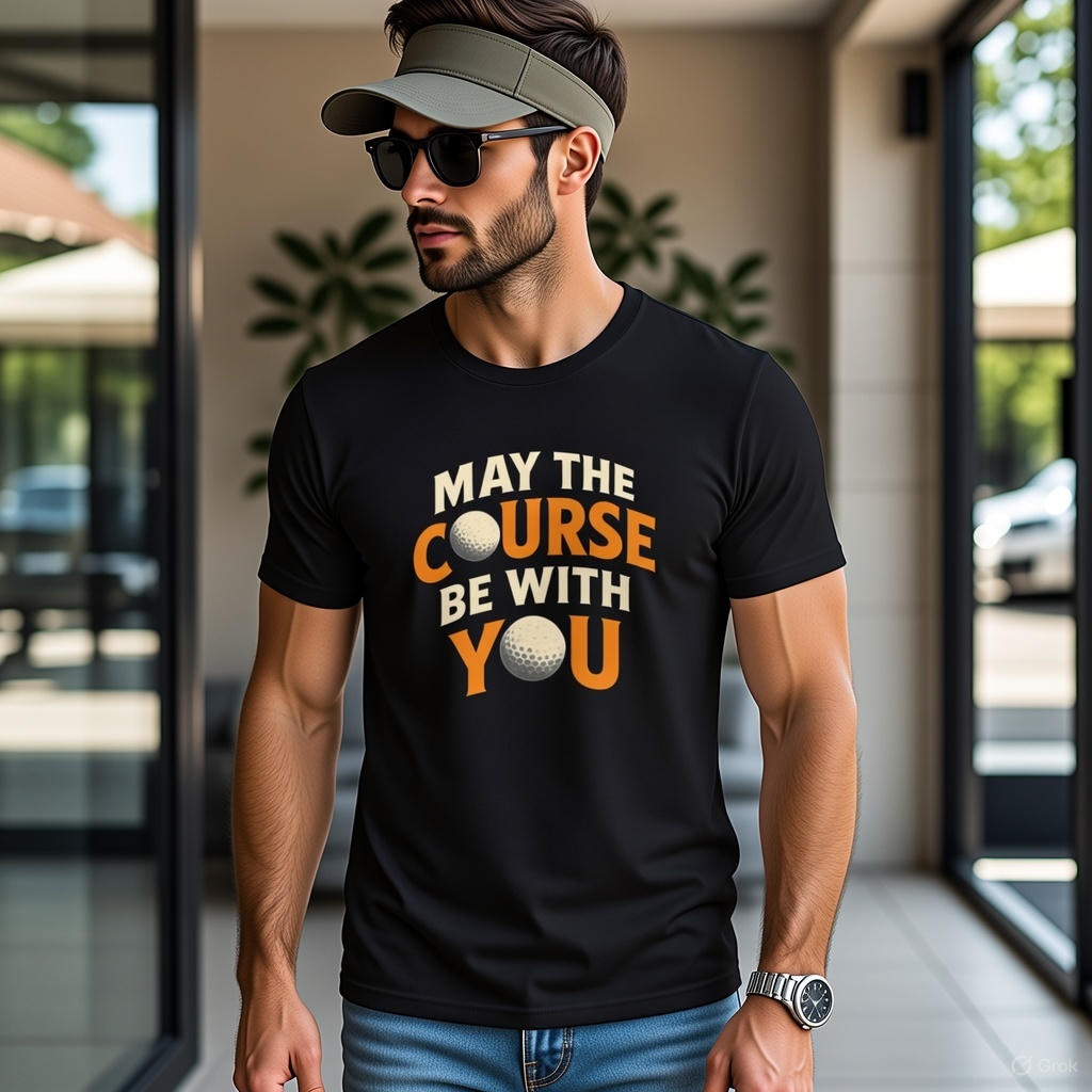 May The Course Be With You Golf T-Shirt | Funny Golf Pun Tee |  | 4 colors - 100% cotton