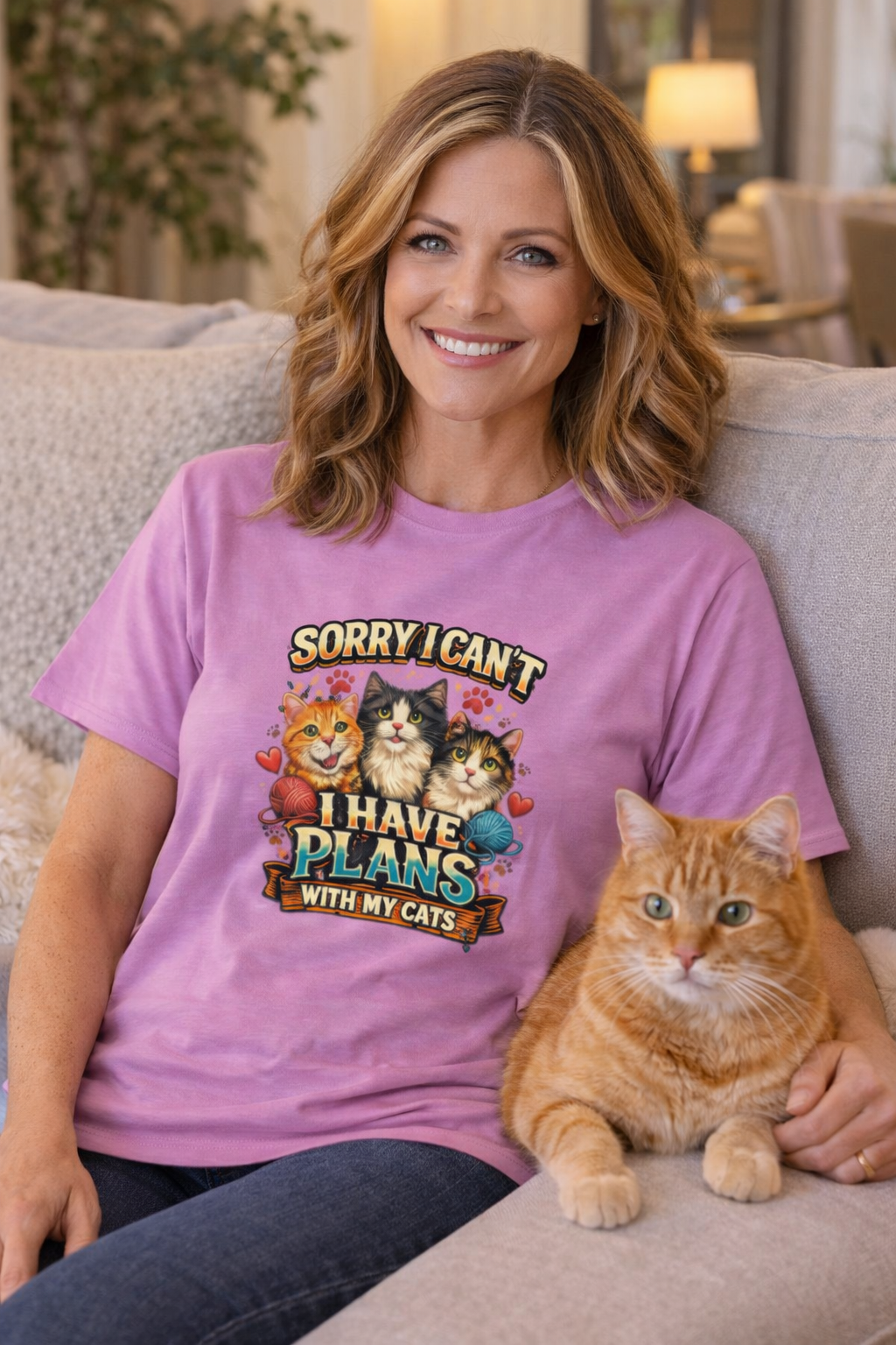 Sorry I Can't, I Have Plans With My Cats | Expressive Cat Lover T-Shirt | Funny Cat Mom Tee | Cute Cat Shirt | 8 colors - 100% cotton