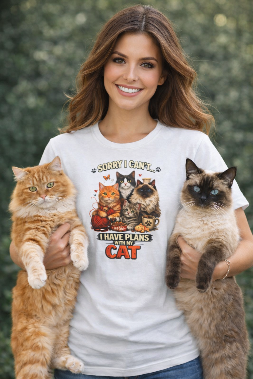 Sorry I Can't, I Have Plans With My Cat T-Shirt | Funny Cat Lover Tee | Cat Mom Shirt | Gift for Cat Owners | 7 colors - 100% cotton