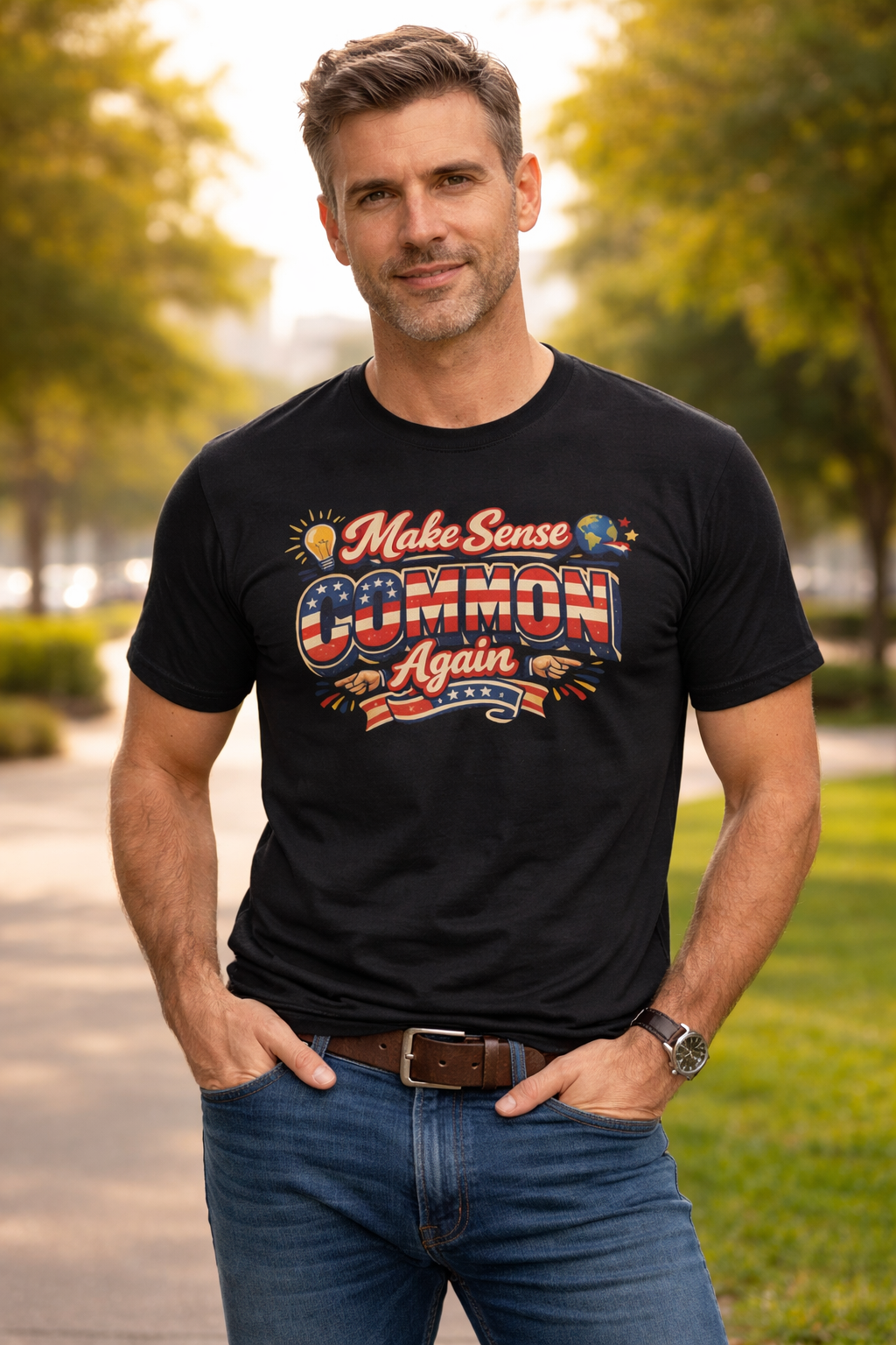 Make Sense Common Again T-Shirt | Funny Political Statement Shirt | Patriotic Graphic Shirt | Freedom Humor Gift  |  7 colors - 100% cotton