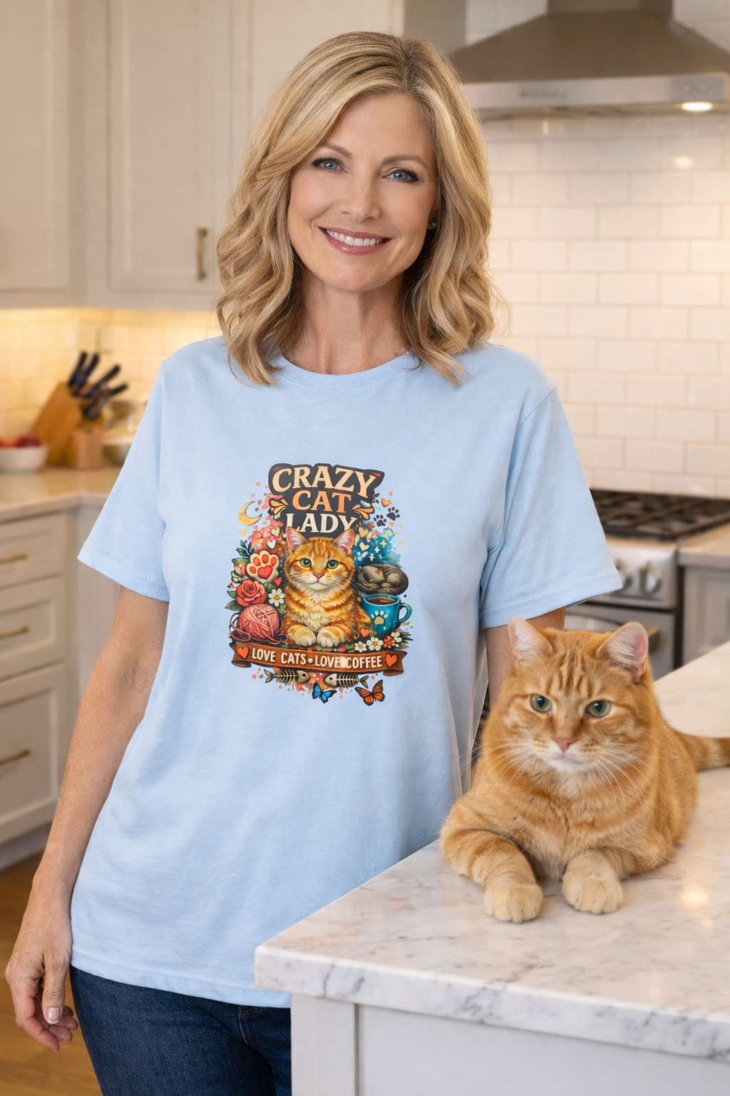 Crazy Cat Lady T-Shirt | Love Cats Love Coffee Tee | Cute Cat Mom Shirt | Funny Cat Lover Top | Gift for Cat Owners | 8 colors - 100% cotton