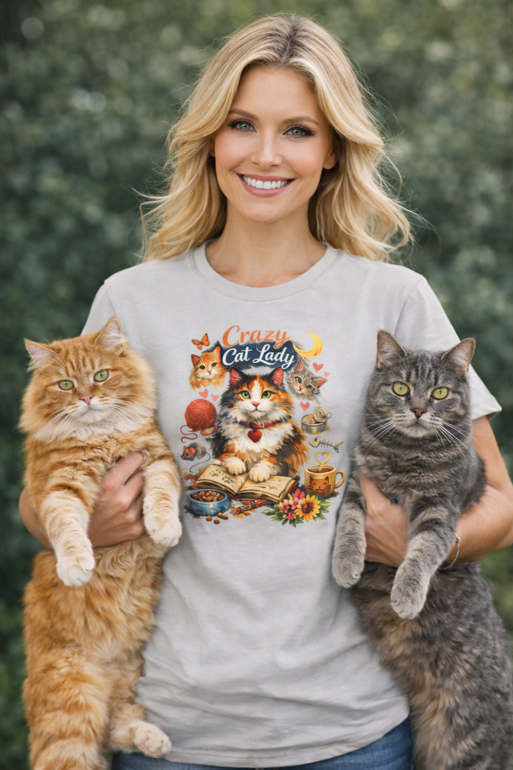 Crazy Cat Lady T-Shirt | Cute Cat Mom Graphic Tee | Cat Lover Shirt | Gift for Cat Moms | Whimsical Cat Art Top | 8 colors - 100% cotton