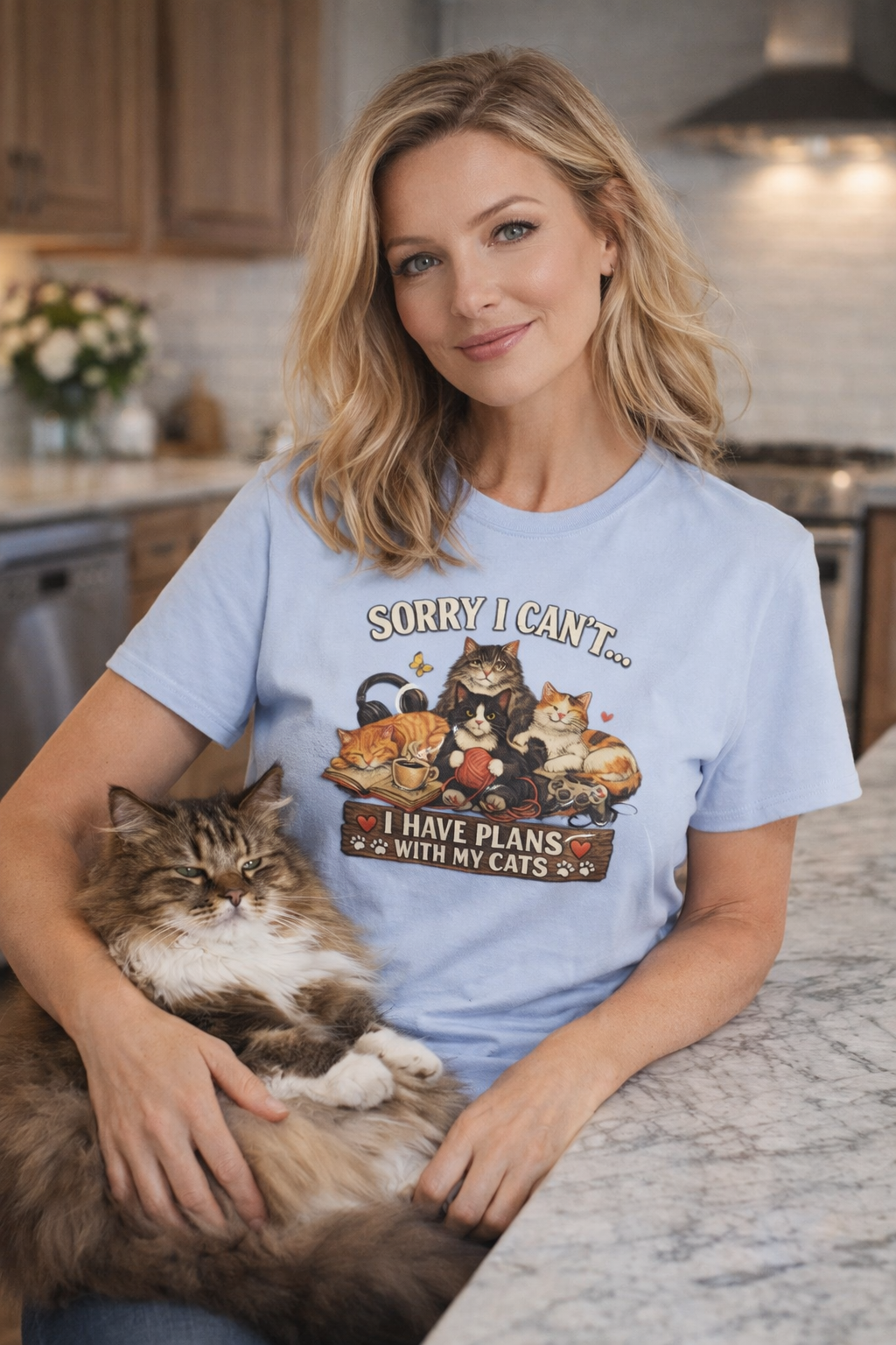 Sorry I Can't I Have Plans With My Cats T-Shirt | Cat Mom Tee | Pet Lover Gift | Cute Cat Graphic Tee | 7 colors - 100% cotton