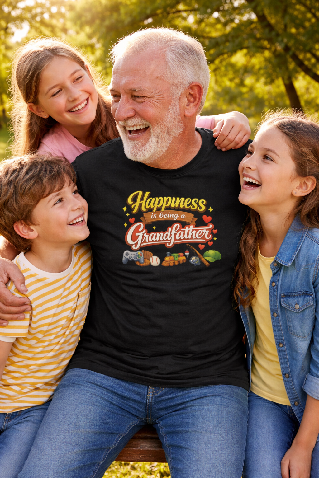 Happiness Is Being a Grandfather Shirt, Proud Grandpa T-Shirt, Gift for Granddad, Grandpa Shirt from Grandkids | 7 colors - 100% cotton