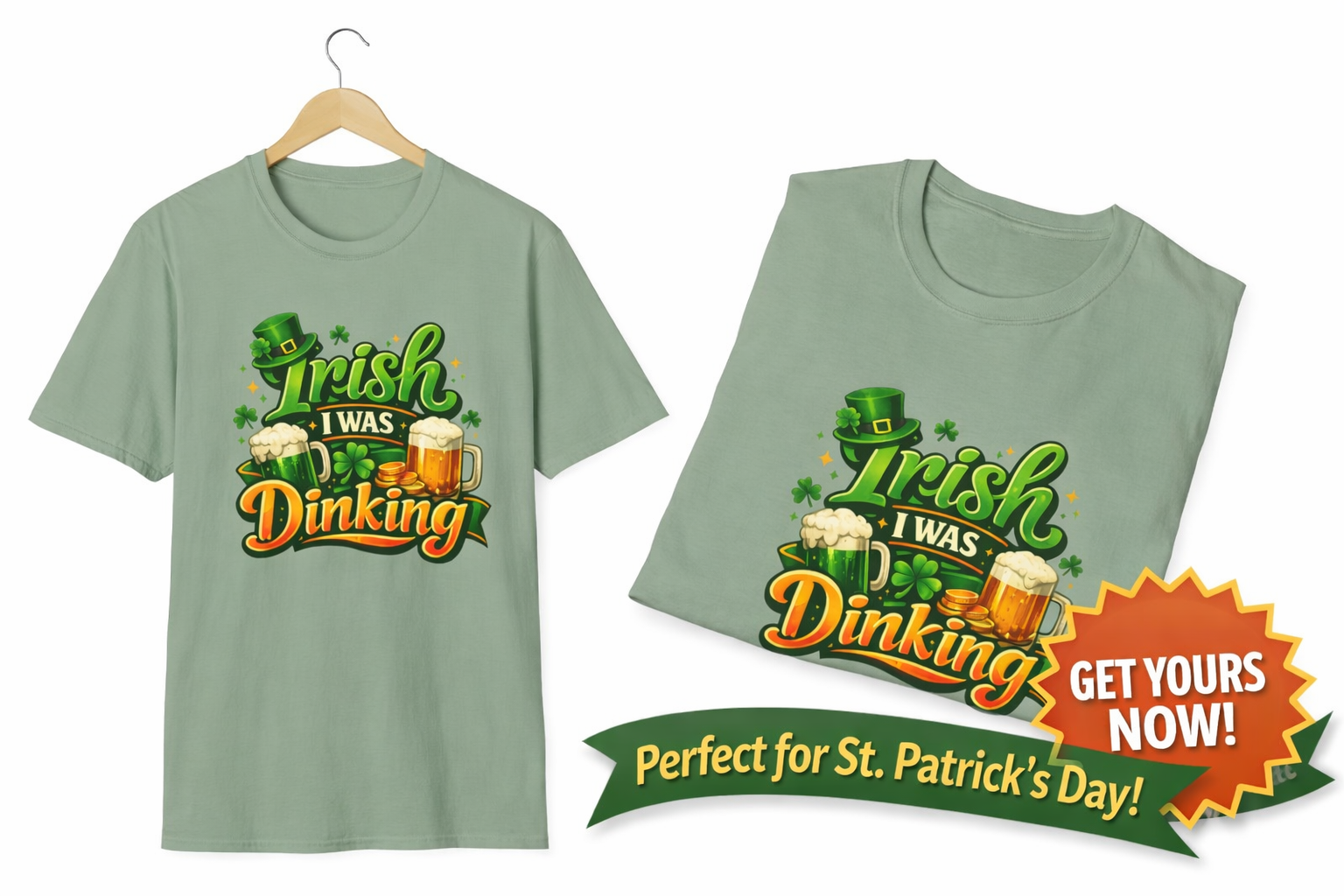 Irish I Was Dinking Shirt | Funny Pickleball St Patricks Day Tee | Irish Pickleball Shirt | Lucky Shamrock Tee | 6 colors - 100% cotton