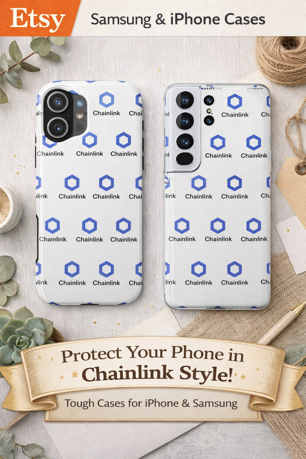 Chainlink Tough Phone Case | LINK Crypto Phone Case | iPhone and Samsung Case | Glossy Protective Cover | Chainlink Logo Case