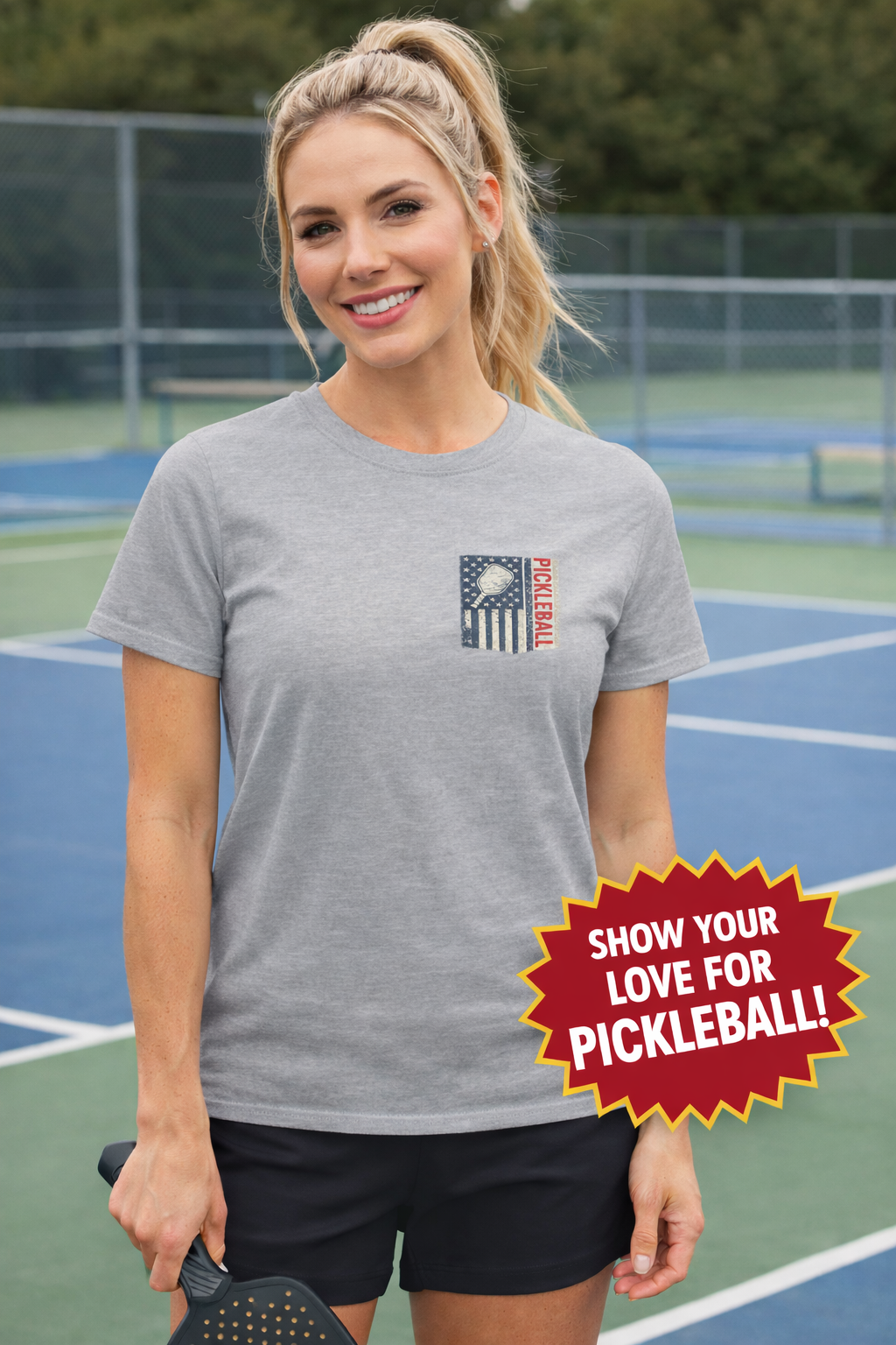 Women's Pickleball Flag Shirt | Vintage USA Pickleball Tee | Patriotic Pickleball Shirt for Her | Court Player Gift | 4 colors - 100% cotton