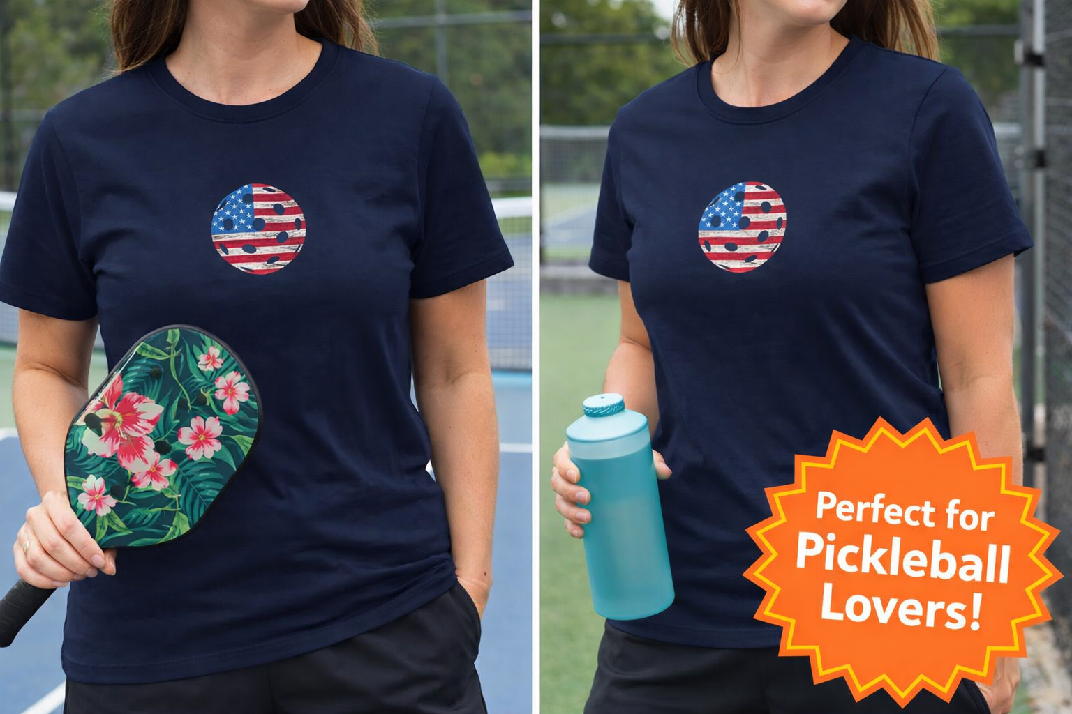Women's Pickleball Tee | Patriotic Pickleball Shirt | Pickleball Lover Gift | Court Sport Women Shirt | 5 colors - 100% cotton