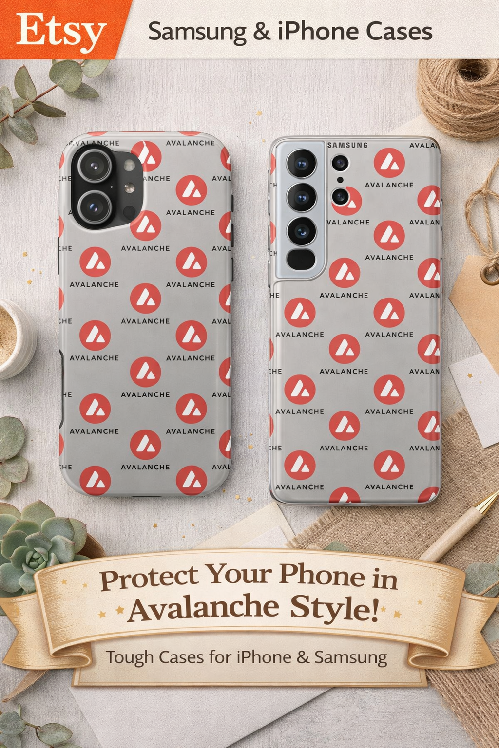 Avalanche Tough Phone Case | AVAX Crypto Phone Case | iPhone and Samsung Case | Glossy Protective Cover | Avalanche Logo Case