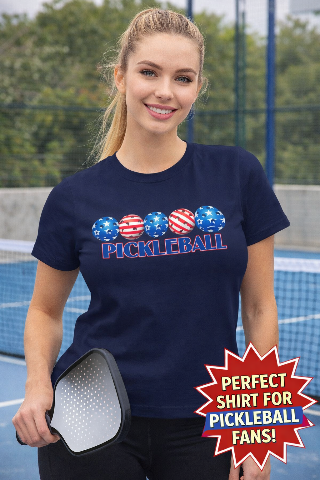 Women's Patriotic Pickleball T-Shirt | July 4th Pickleball Gift | Pickleball Lover Tee | 5 colors - 100% cotton
