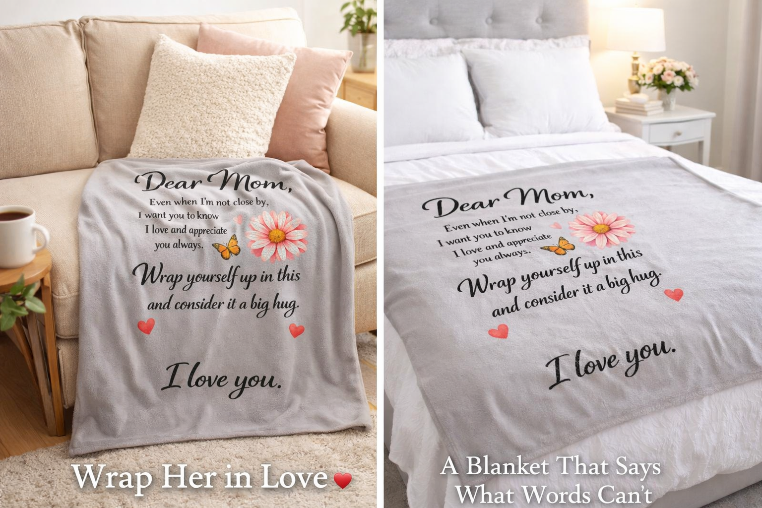 Dear Mom Blanket | Sentimental Blanket from Daughter or Son | Cozy Love Letter Throw | Mothers Day Gift 50" x 60"