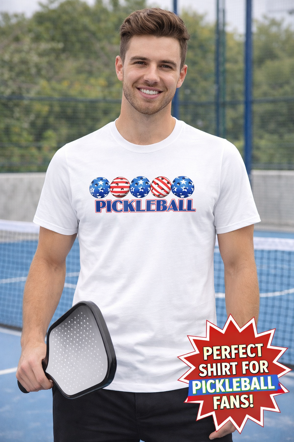 Patriotic Pickleball Shirt | USA American Flag Pickleball Tee | July 4th Pickleball Gift | Pickleball Player Shirt | 6 colors - 100% cotton