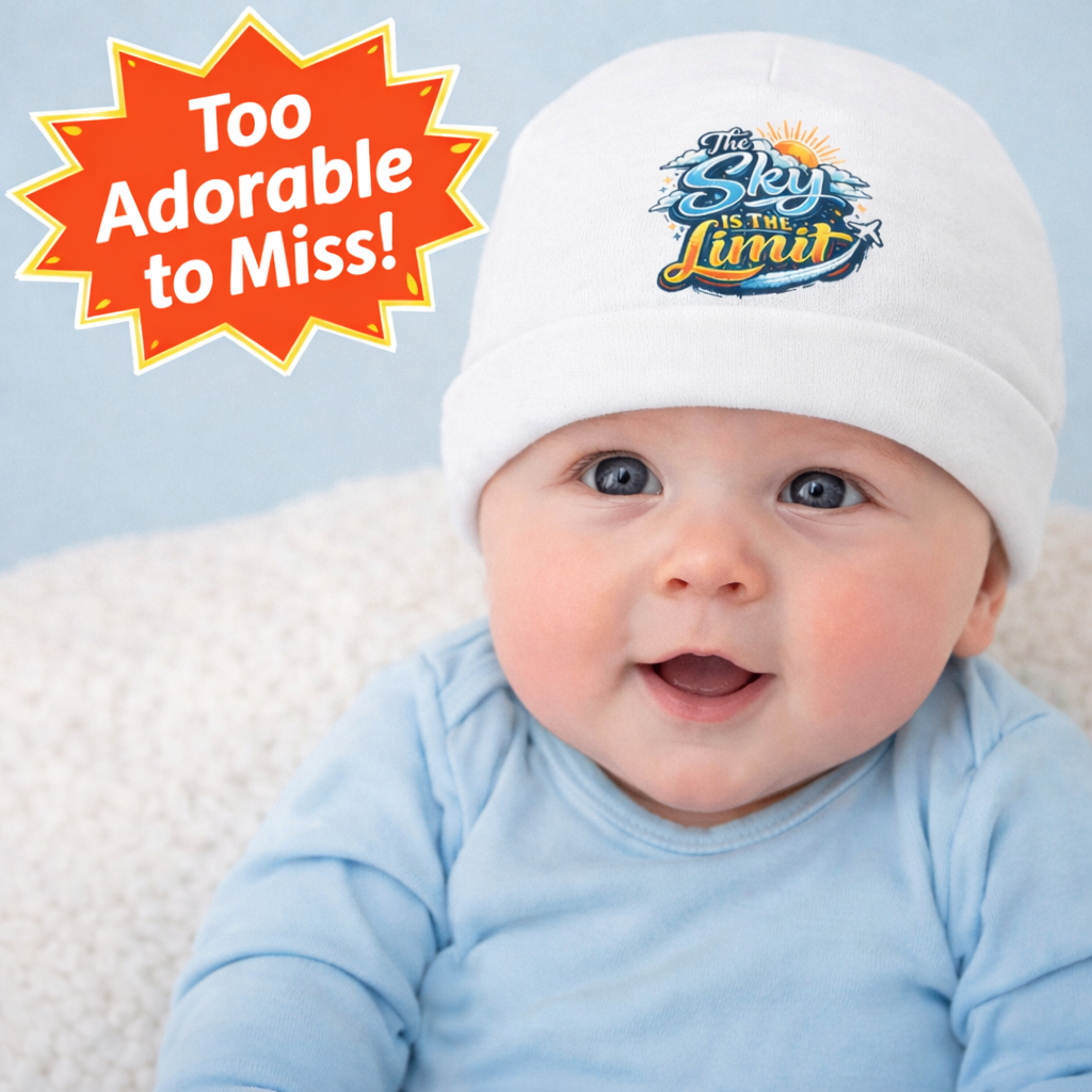 Baby Beanie Hat | The Sky Is The Limit Baby Hat | Infant Beanie, Newborn Gift | Baby Shower Gift | Cute Baby Cap | Cozy Baby Hat