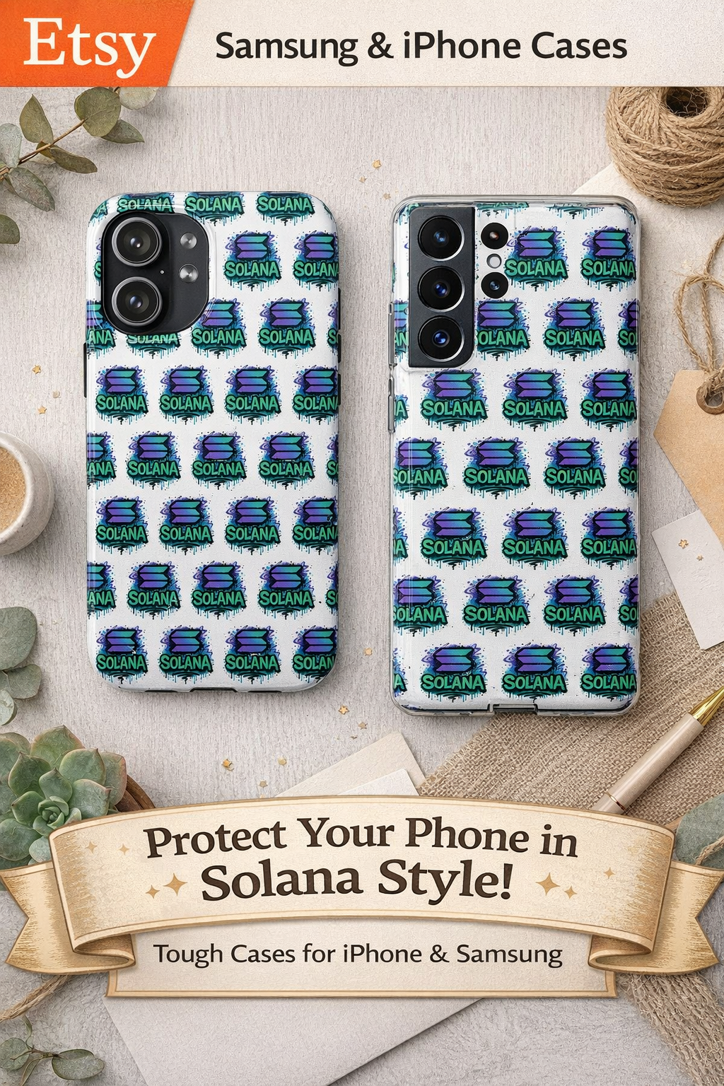 Edgy Solana Tough Phone Case | Crypto iPhone Samsung Case | Glossy Protective Phone Cover | Impact Resistant SOL Case