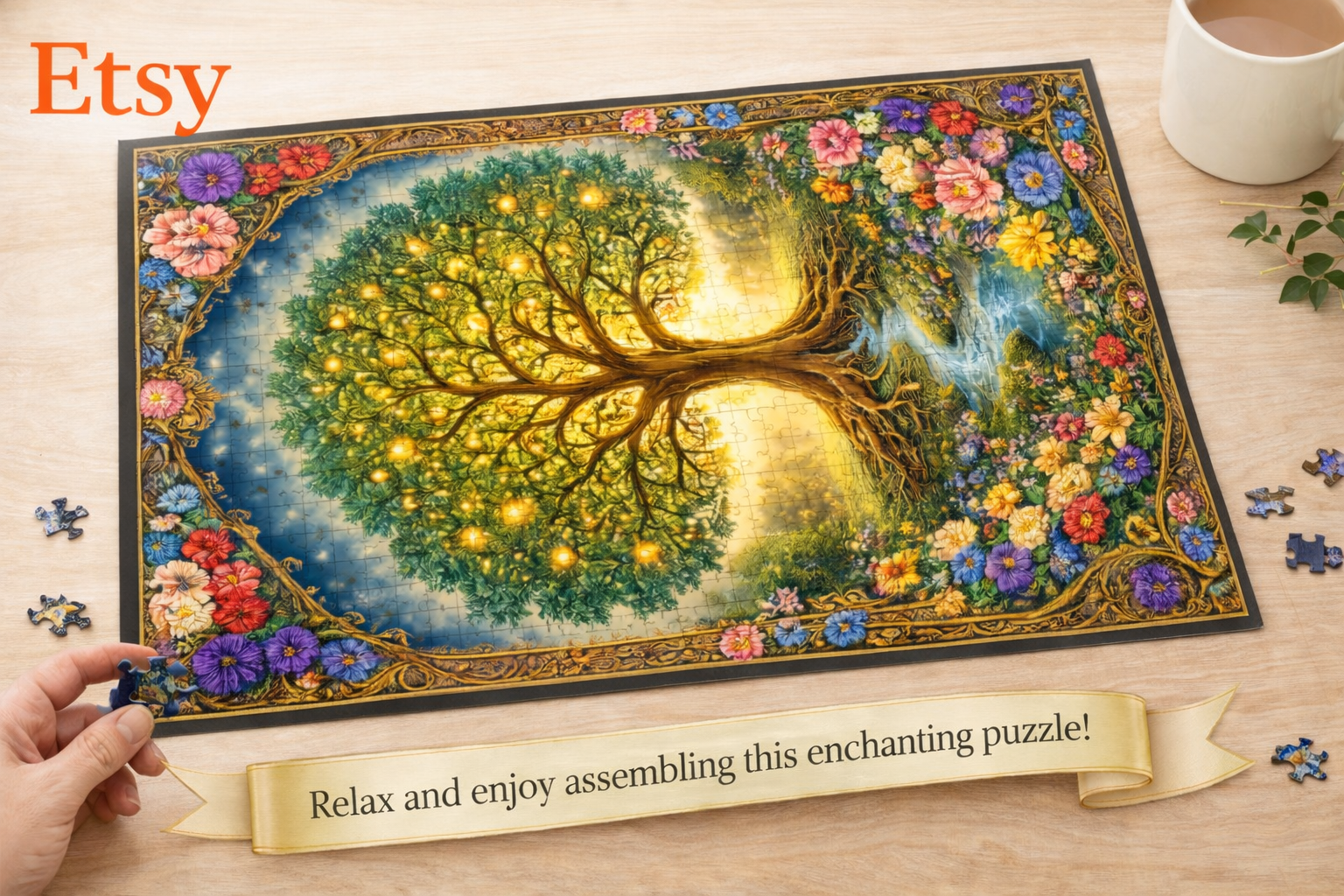 500 Piece Tree of Life Puzzle | Nature Jigsaw Puzzle | Colorful Floral Landscape Puzzle | Relaxing Adult Puzzle Gift | 16 x 20 | 500 pieces