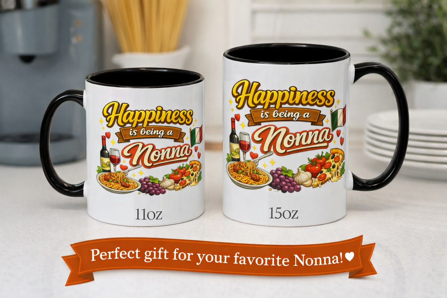 Happiness Is Being a Nonna Mug | Italian Grandma Coffee Cup | Gift for Nonna | Gift for Grandma | 11 oz or 15 oz