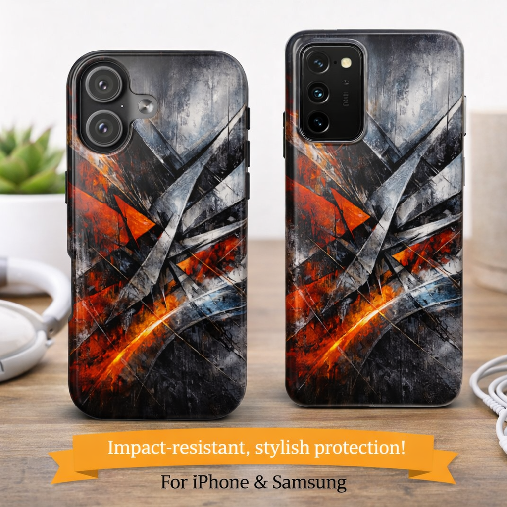 Abstract Red Black Tough Phone Case | Geometric Armor Style Case | Impact Resistant Case | iPhone & Samsung