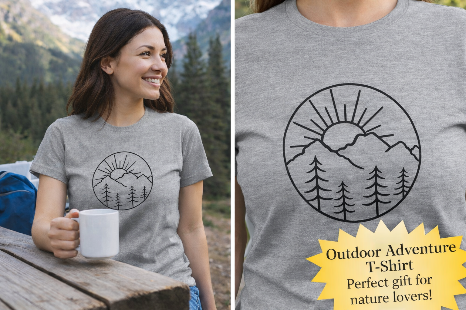 Mountain Sunrise Womens TShirt | Minimalist Nature Graphic Tee | Outdoor Adventure Shirt | Hiking Lover Gift  | 6 colors - 100% cotton