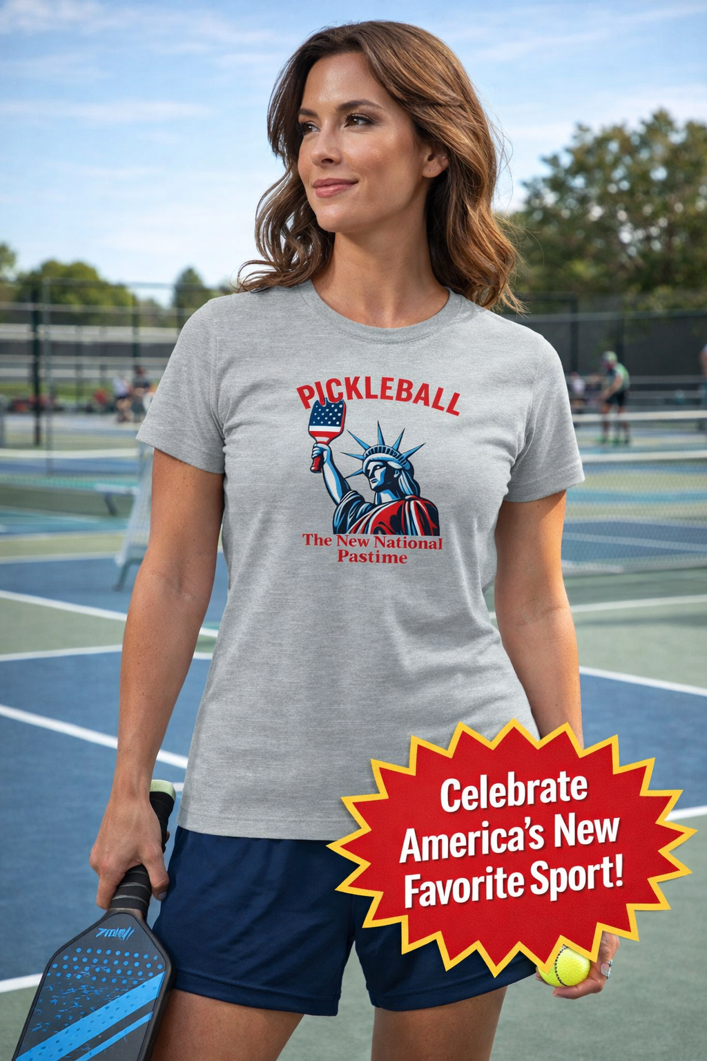 Statue of Liberty Pickleball, The New National Pastime Tee | Women's Patriotic Pickleball Shirt | Pickleball Gift | 5 colors - 100% cotton