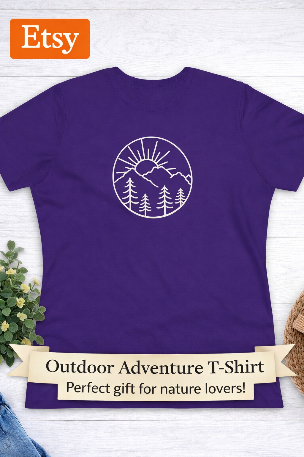 Mountain Sunrise Womens TShirt | Minimalist Nature Graphic Tee | Outdoor Adventure Shirt | Hiking Lover Gift  | 6 colors - 100% cotton