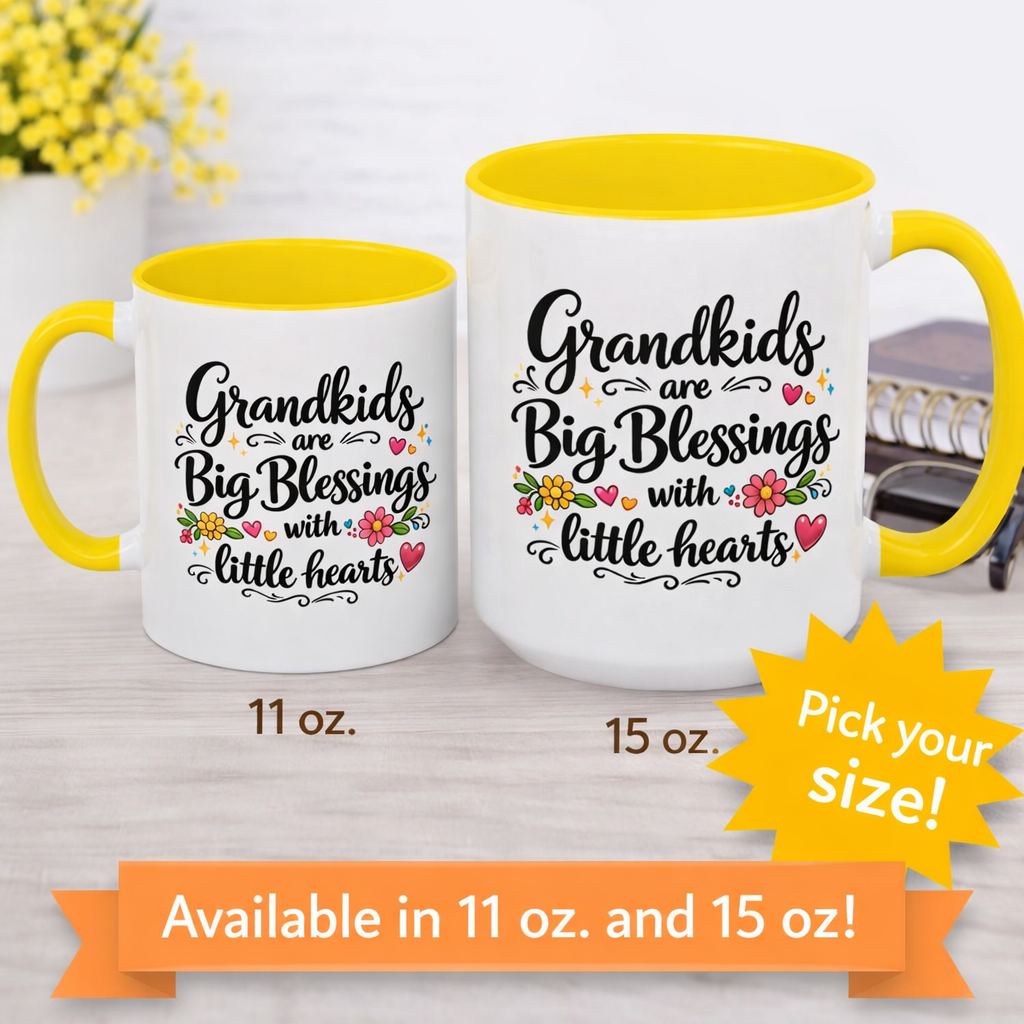 Grandkids Are Big Blessings Mug | Grandma Coffee Mug | Floral Grandma Gift | 6 Color Options | 11 oz or 15 oz