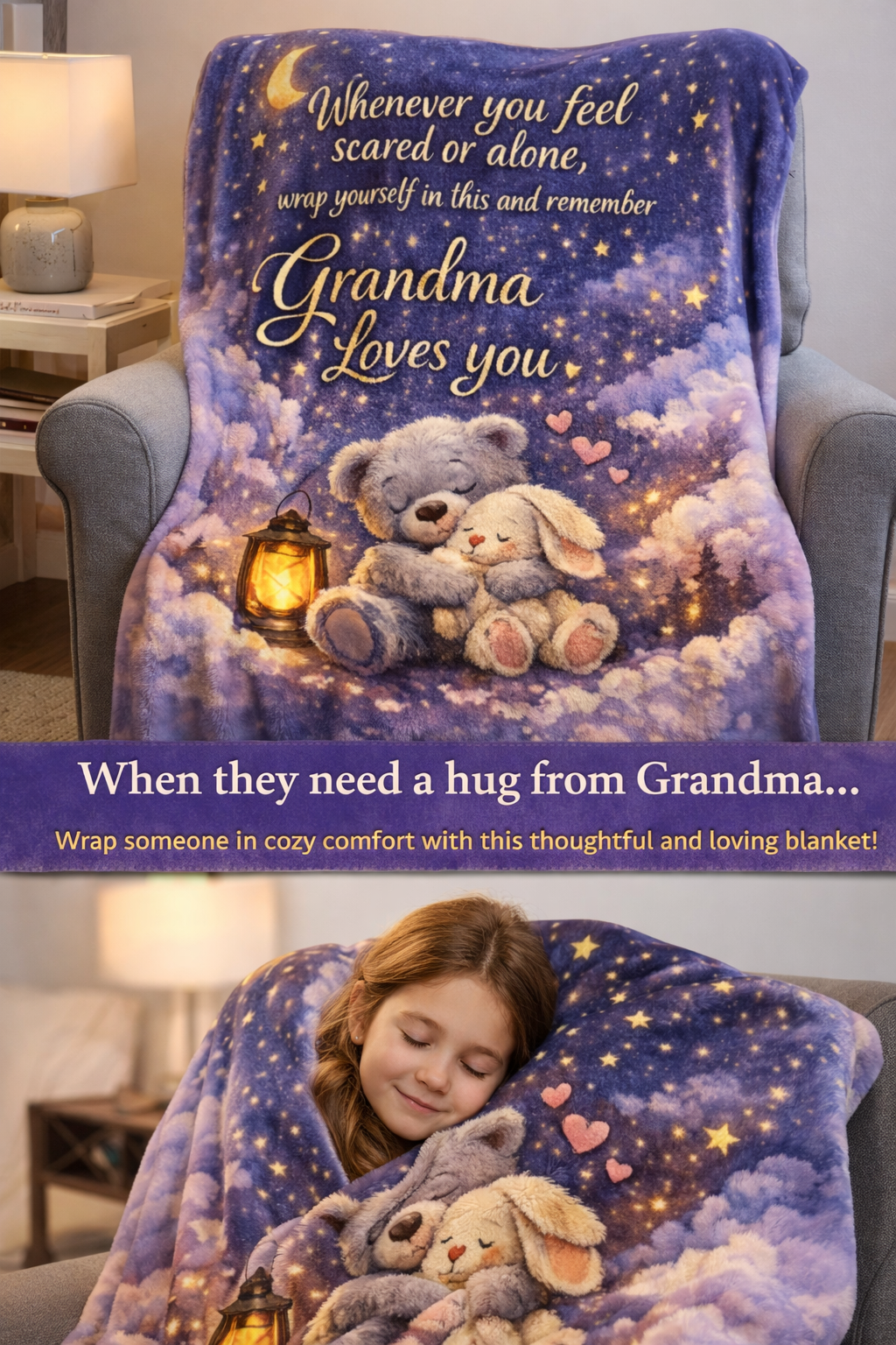 Grandma Loves You Blanket | Comforting Message Throw for Kids | Gift from Grandma | Cozy Bedtime Security Blanket | 50" x 60"