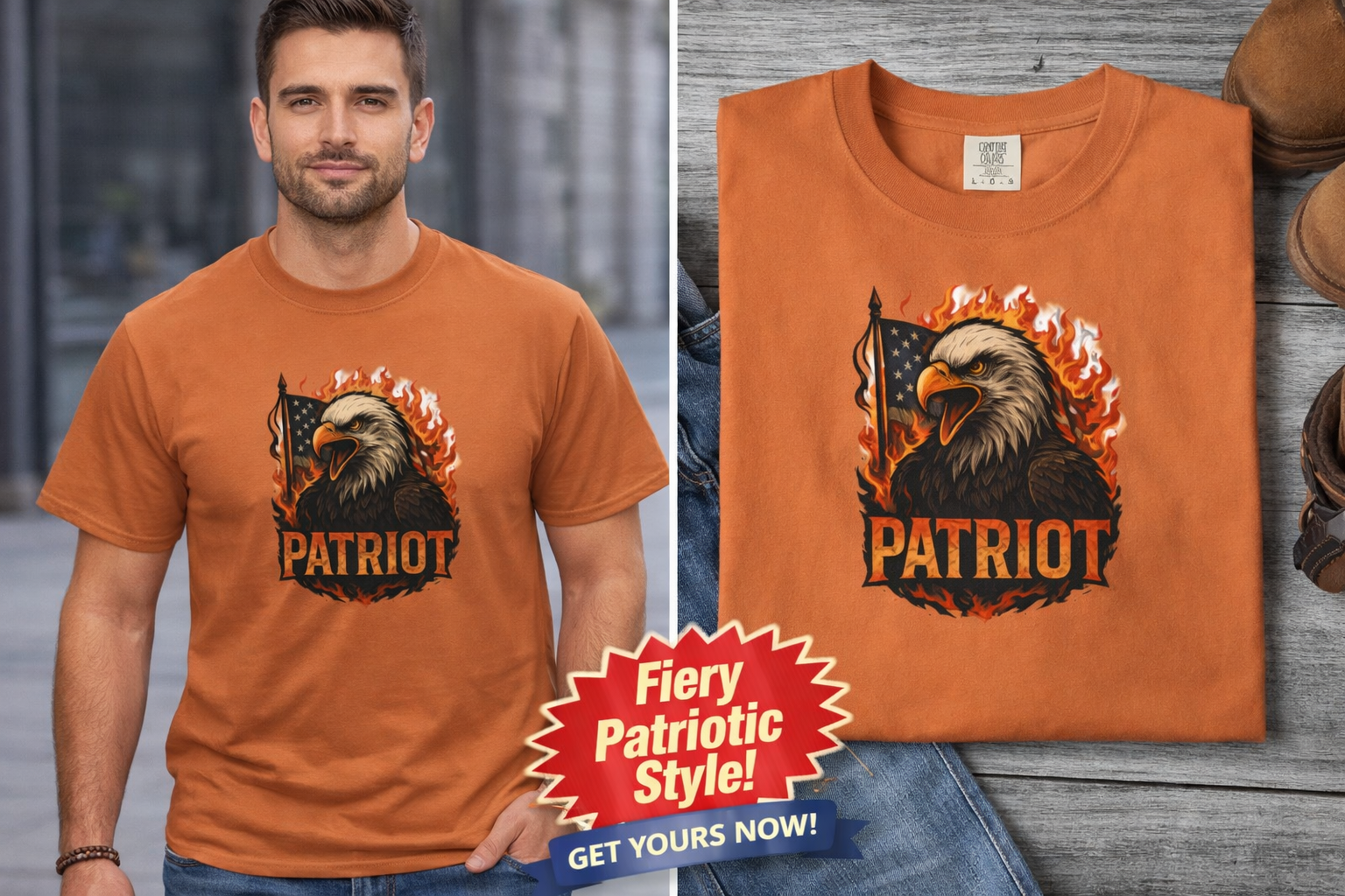 Patriot Eagle T-Shirt-Bald Eagle American Flag Graphic Tee | Freedom-USA Pride | 6 colors - 100% cotton