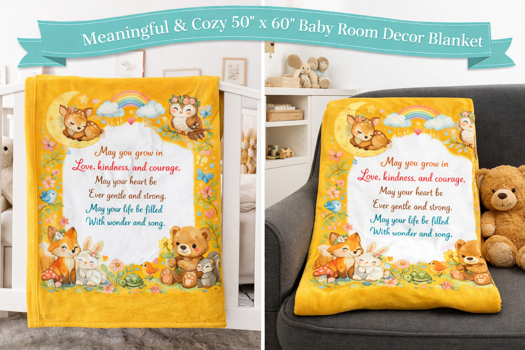 Baby Blanket | May You Grow in Love Kindness & Courage | Soft Nursery Throw | Baby Shower Gift | Newborn Keepsake | 50" x 60"