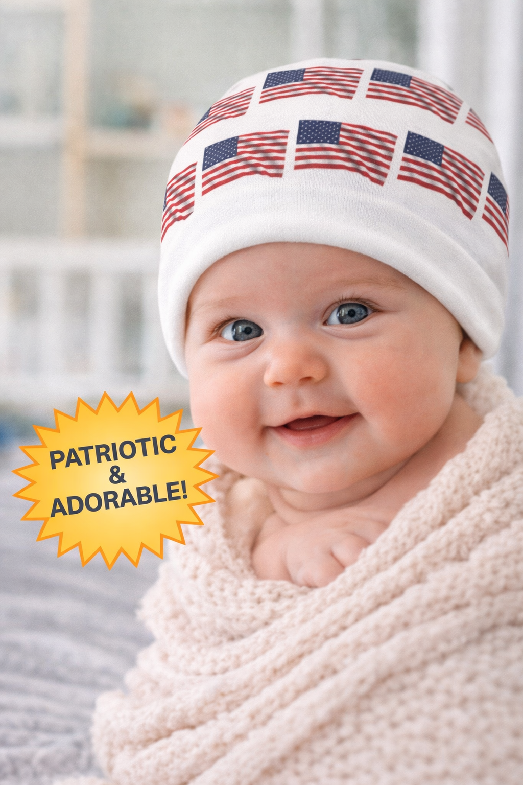 American Flag Baby Beanie | Patriotic Newborn Hat | USA Infant Cap | 4th of July Baby Hat | Baby Shower Gift | Cute USA Baby Beanie