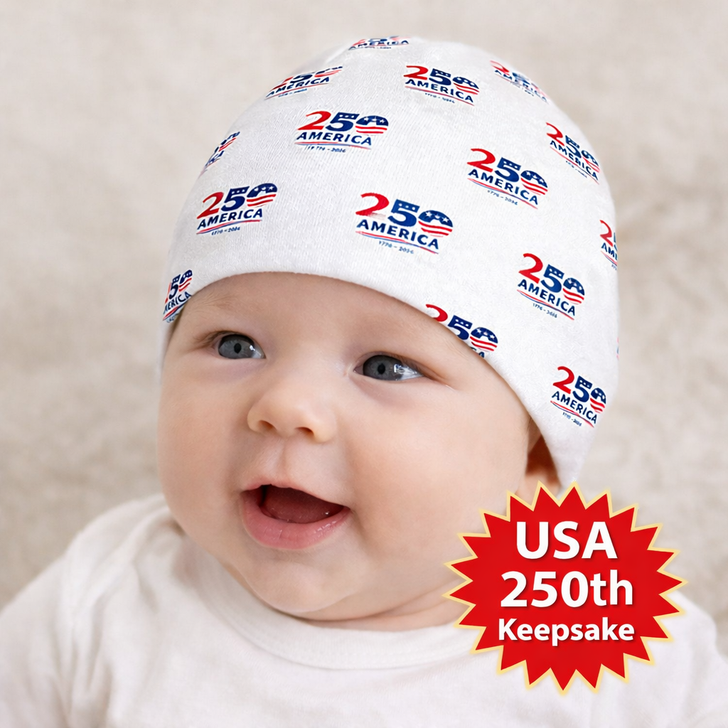 USA 250th Anniversary Baby Beanie | America 1776-2026 Infant Hat | Patriotic Newborn Keepsake |