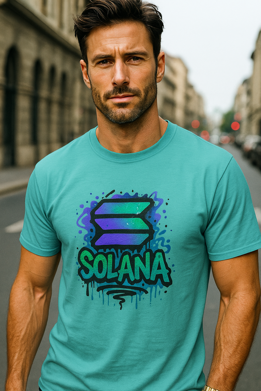 Solana Street Style Graffiti Tee | Urban Crypto T-Shirt for Investors & Blockchain Fans | Trendy Solana Logo Shirt | 5 colors - 100% cotton