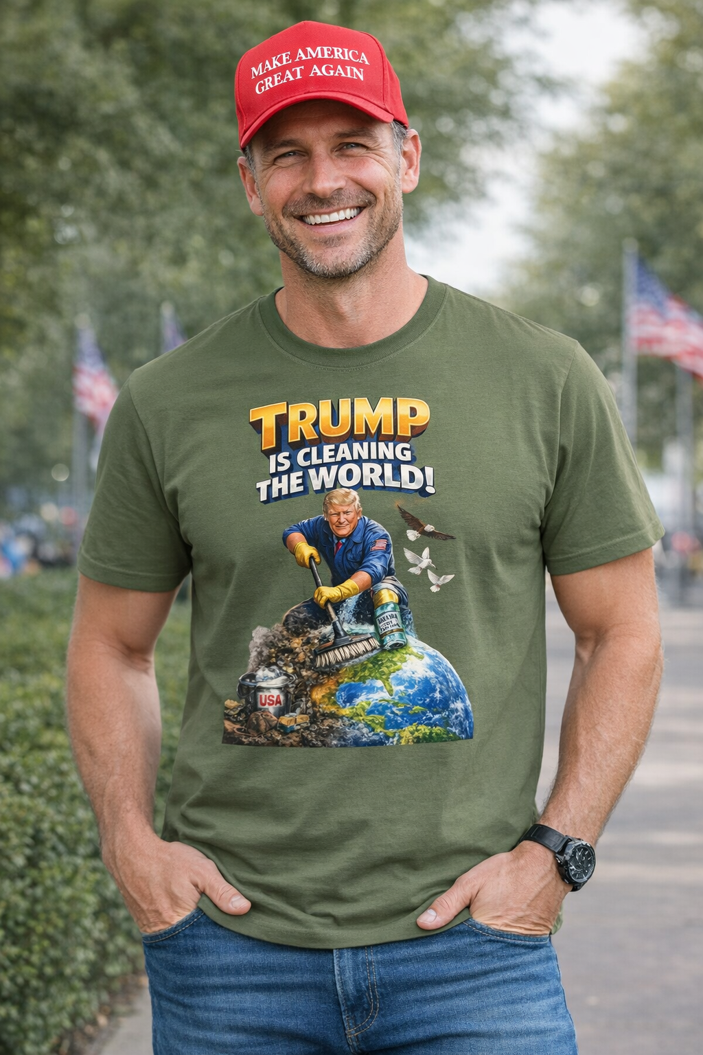 Trump Is Cleaning the World TShirt | MAGA Patriotic Shirt | Pro Trump Tee | Conservative Gift | 6 colors - 100% cotton