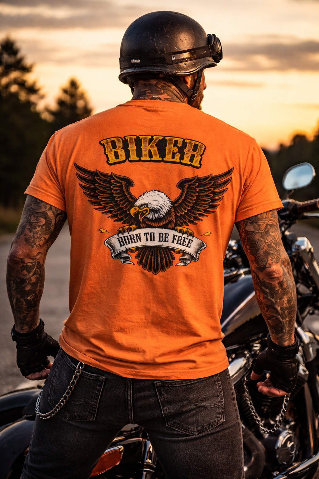 Biker Born to Be Free T-Shirt | Eagle Motorcycle Shirt | Harley Rider Graphic Tee | Freedom Rider Tee | 11 colors - 100% cotton