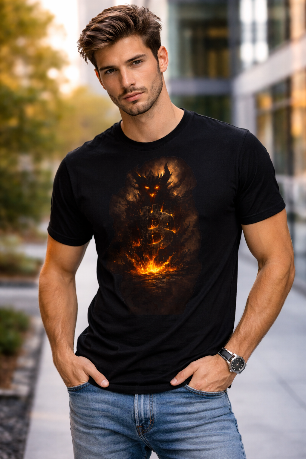 Dark Bitcoin T-Shirt | Fiery BTC Crypto Shirt | Bitcoin Holder Tee | Crypto Streetwear | Digital Gold Graphic Shirt | 100% cotton