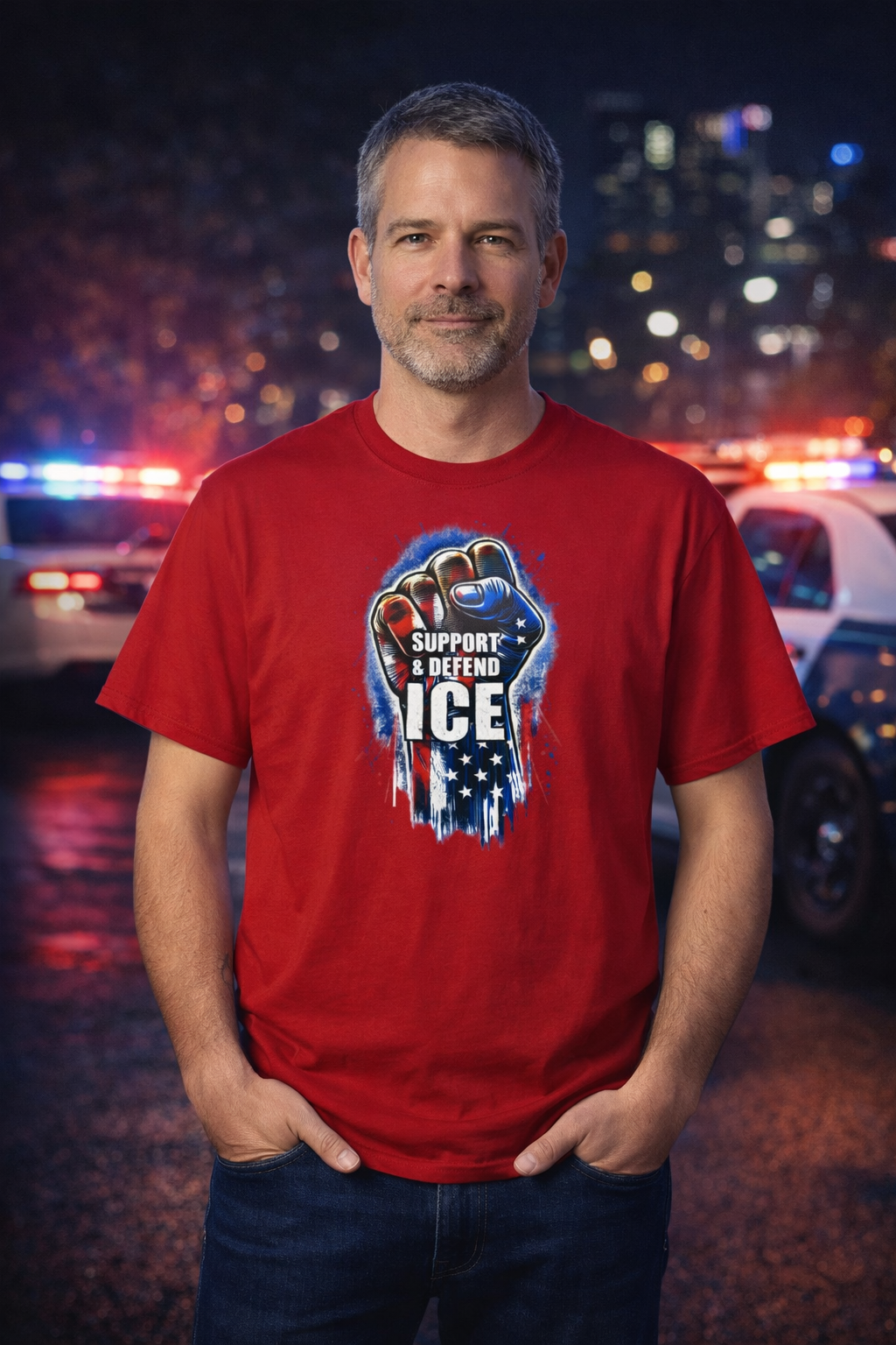 Support & Defend ICE TShirt | Patriotic Law Enforcement Shirt | Pro ICE Graphic Tee | American Flag Fist Shirt | 5 colors - 100% cotton