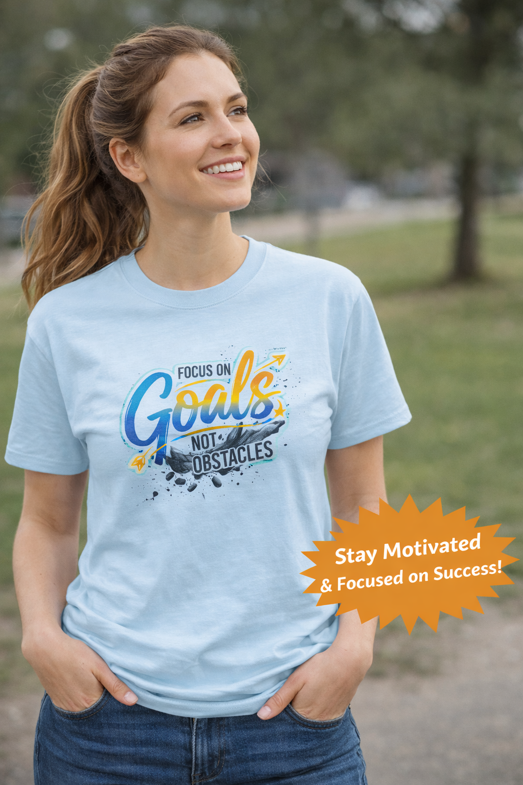 Focus on Goals Not Obstacles T-shirt | Motivational Typography Tee | 3 colors - 100% cotton
